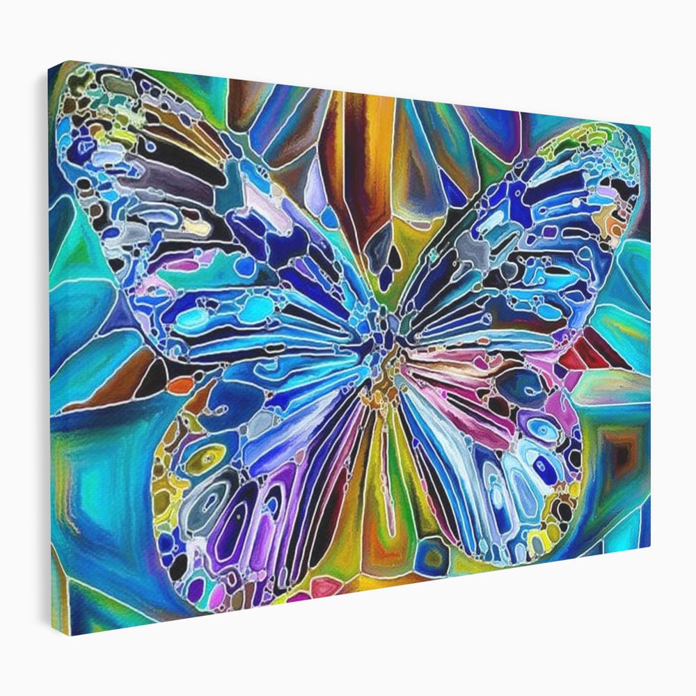 Tablou canvas cu tablou canvas cu fluture mozaic multicolor, fara rama, pe sasiu de lemn